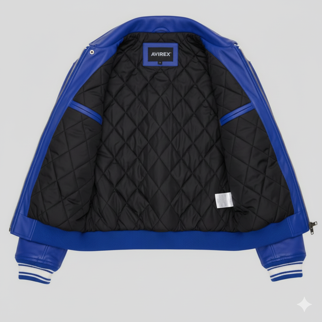 Blue Leather Varsity Jacket Avirex Style Premium Bomber Fit