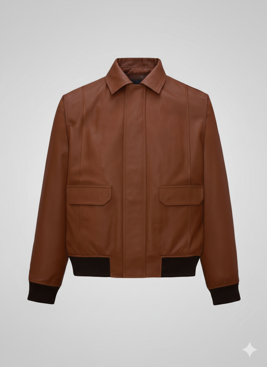Robert Pattinson Brown Leather Bomber Jacket Chinkara Leathers
