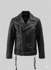 Black Mens Leather Biker Jacket Classic Slim Fit Moto Style