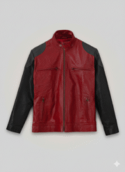 Akon Leather Jacket Men's Red Black Two Tone Biker Style