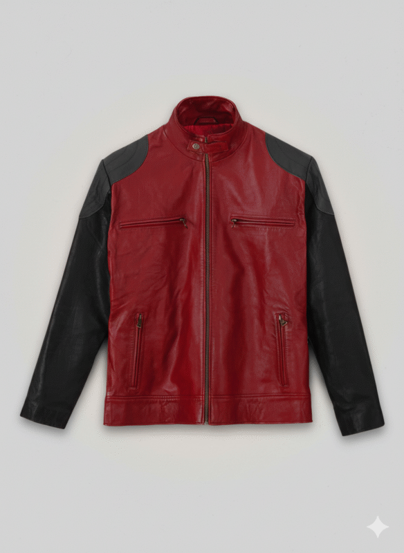 Akon Leather Jacket Men's Red Black Two Tone Biker Style