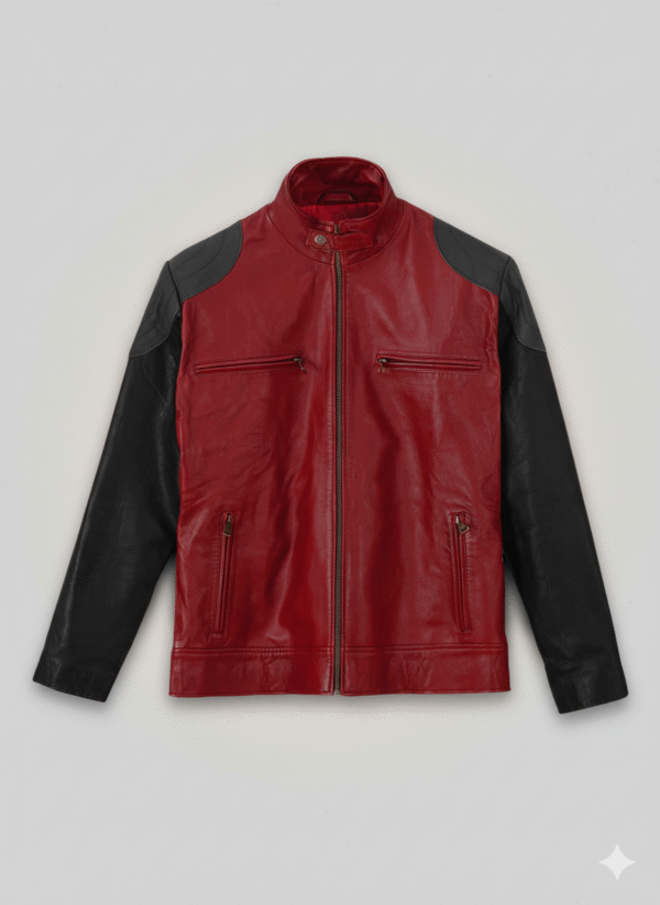 Akon Leather Jacket Men's Red Black Two Tone Biker Style
