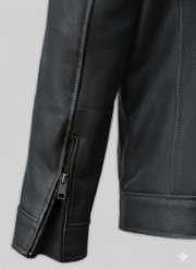 Black Leather Biker Jacket for Men with Quilted Shoulders