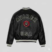 Avirex Black Leather Varsity Bomber Jacket Premium Outerwear