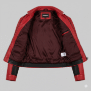 Avirex Cropped Leather Jacket Women Colorblock Red Black Biker