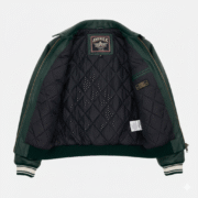 Avirex Green Leather Jacket Varsity Style Men’s Outerwear