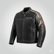 Harley Davidson Black Leather Biker Jacket with Racing Patches