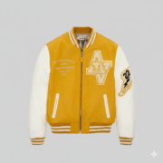 Avirex Mustard Leather Varsity Wool Bomber Jacket