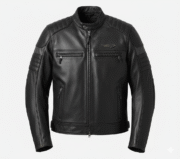 Mens Black Leather Biker Jacket Harley Quilted Shoulder Pads