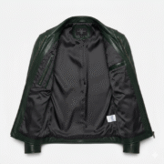 Men’s Slim Fit Dark Green Genuine Leather Bomber Jacket