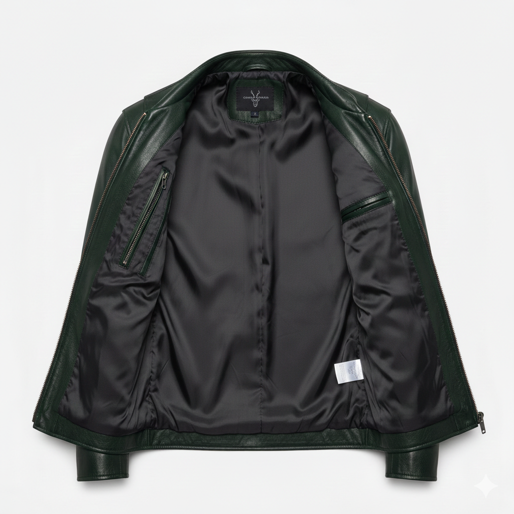 Men’s Slim Fit Dark Green Genuine Leather Bomber Jacket