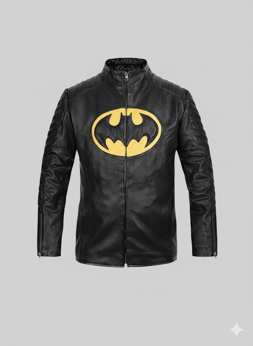 Lego Batman Leather Jacket Black Superhero Biker Coat for Men