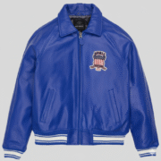Blue Leather Varsity Jacket Avirex Style Premium Bomber Fit