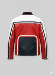 Retro Racing Leather Jacket Vintage Red White Blue Biker Style