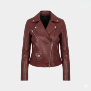 Burgundy Leather Biker Jacket Women Chic Slim Fit Genuine Skin