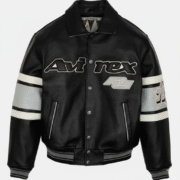 Authentic varsity design with bold Avi-rex embroidery. Made from high-quality black leather with stylish grey accents. Comfortable fit suitable for casual and semi-formal wear. Durable construction designed to withstand daily use.