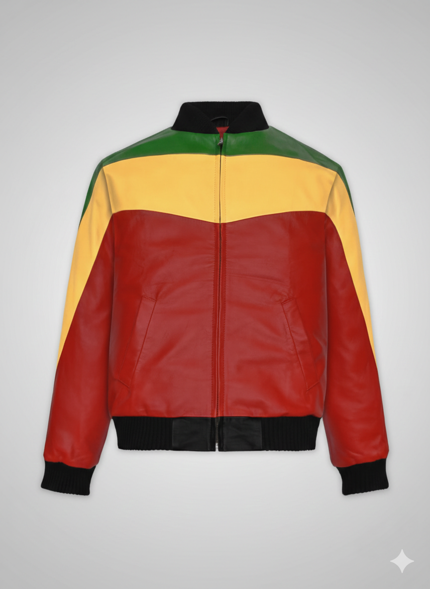 Bob Marley Leather Jacket Men’s Rasta Color Genuine Lambskin