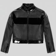 Women’s Black Leather Biker Jacket Matte Glossy Contrast