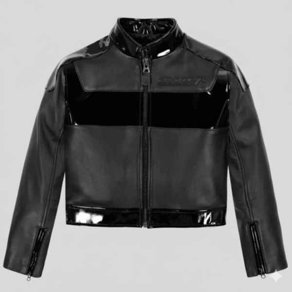 Women’s Black Leather Biker Jacket Matte Glossy Contrast