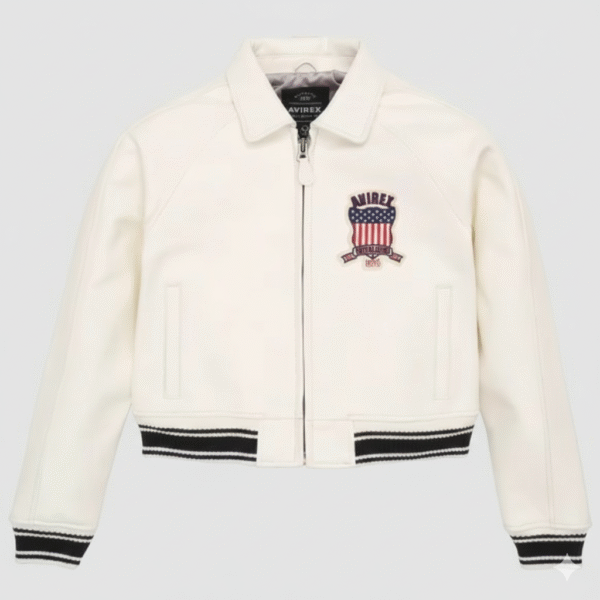 Avirex White Leather Jacket Women Bomber Style