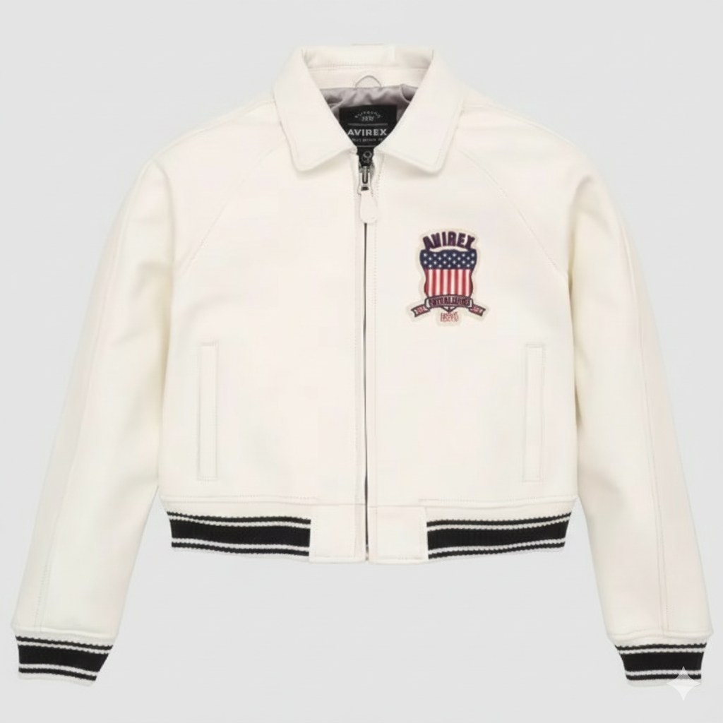 Avirex White Leather Jacket Women Bomber Style