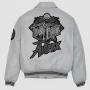 Avirex Leather Varsity Jacket Light Grey Premium Streetwear Style