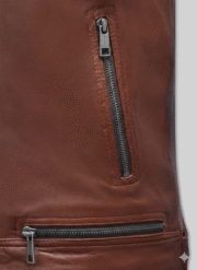 Mens Brown Leather Biker Jacket with Quilted Shoulder Detail