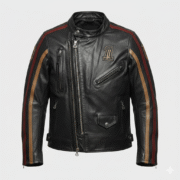 Harley Davidson Retro Racer Leather Jacket for Men with Stripes