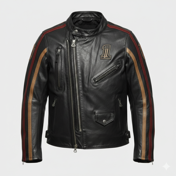Harley Davidson Retro Racer Leather Jacket for Men with Stripes