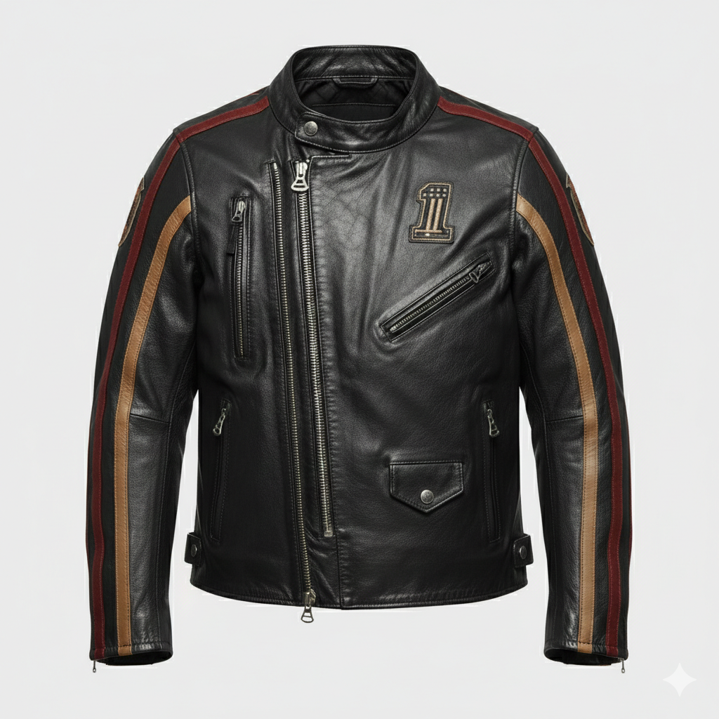 Harley Davidson Retro Racer Leather Jacket for Men with Stripes