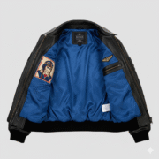 Avirex Black Leather Bomber Jacket Men Premium Outerwear