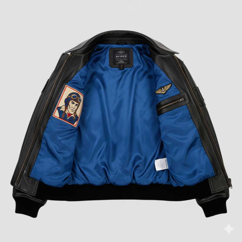 Avirex Black Leather Bomber Jacket Men Premium Outerwear