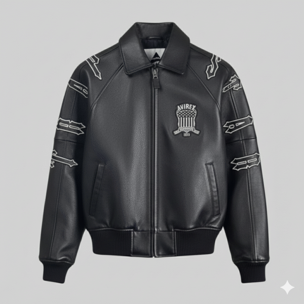 Avirex Black Leather Varsity Jacket Trapstar London Edition Style
