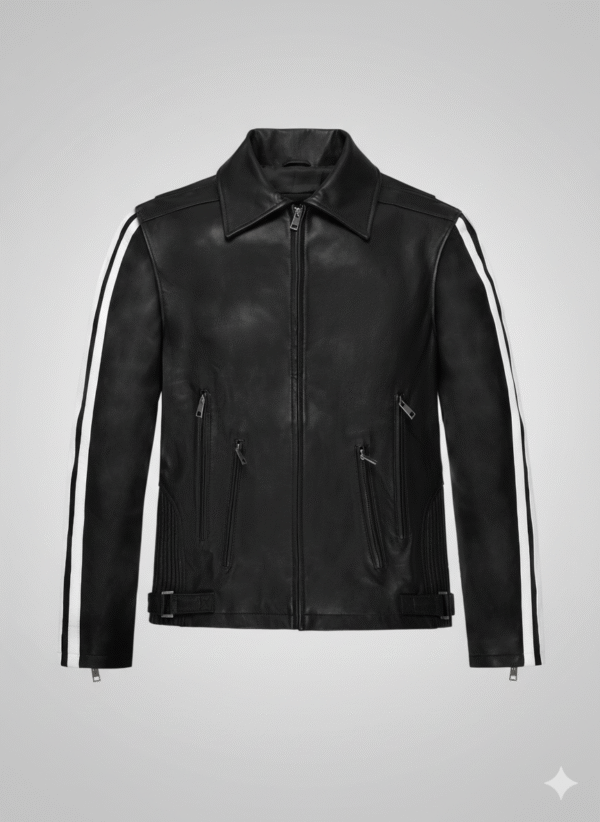 Robert Pattinson Leather Jacket Men Black Racer Style Chinkara