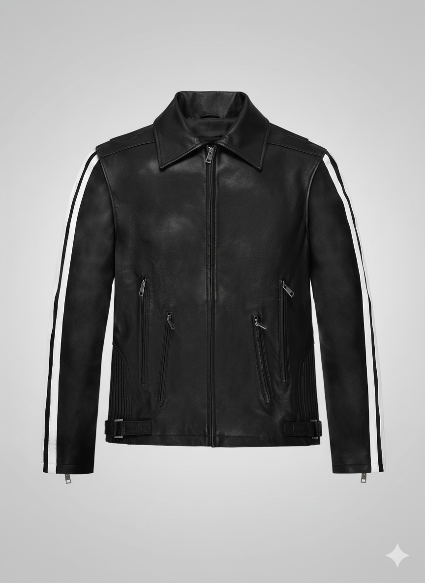 Robert Pattinson Leather Jacket Men Black Racer Style Chinkara