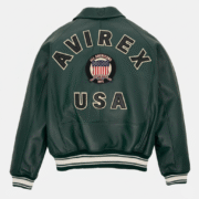 Avirex Green Leather Jacket Varsity Style Men’s Outerwear