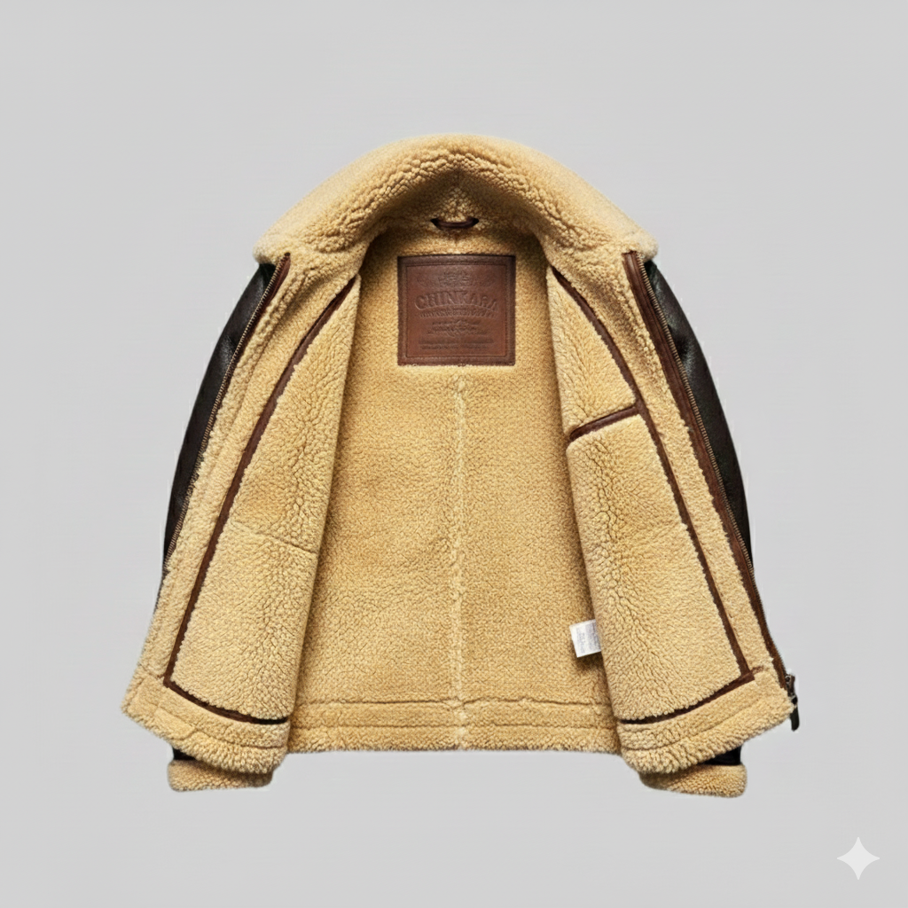 B3 Shearling Bomber Jacket Men Brown Real Leather Aviator Coat