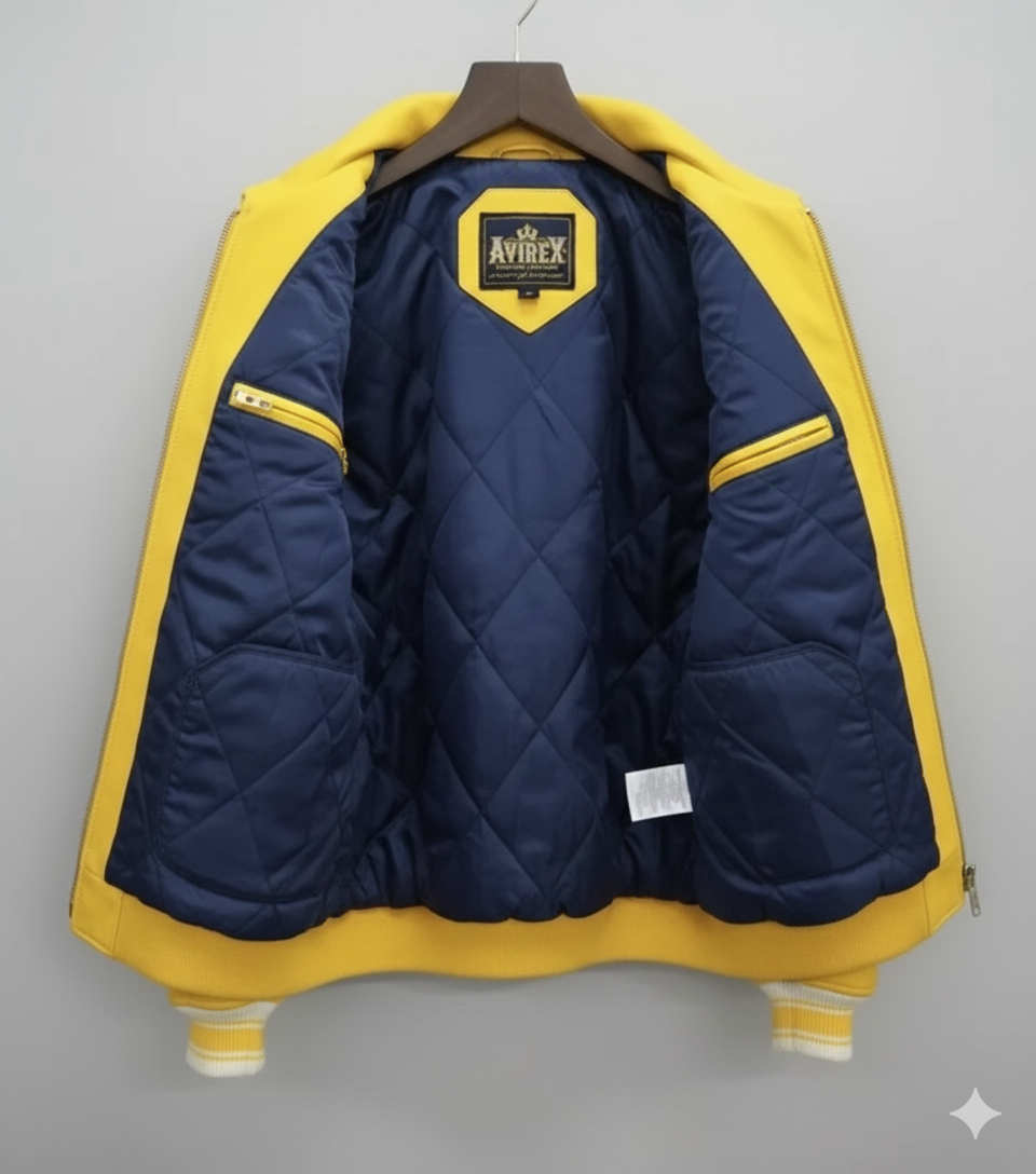 Avirex Yellow Leather Jacket Premium Aviator Style Bomber Outfit