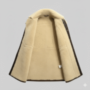 Men’s Brown Shearling Leather Coat with Cream Fur Lining