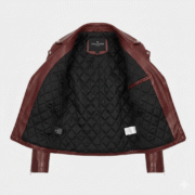 Burgundy Leather Biker Jacket Women Chic Slim Fit Genuine Skin