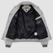 Avirex Leather Varsity Jacket Light Grey Premium Streetwear Style