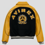 Avirex Varsity Leather Jacket Yellow and Black Bomber Style