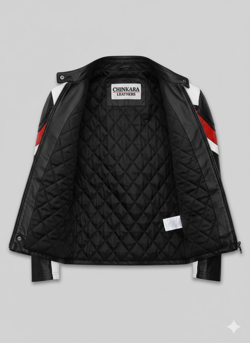 Men's Retro Leather Jacket with Red Stripes Chinkara Leathers