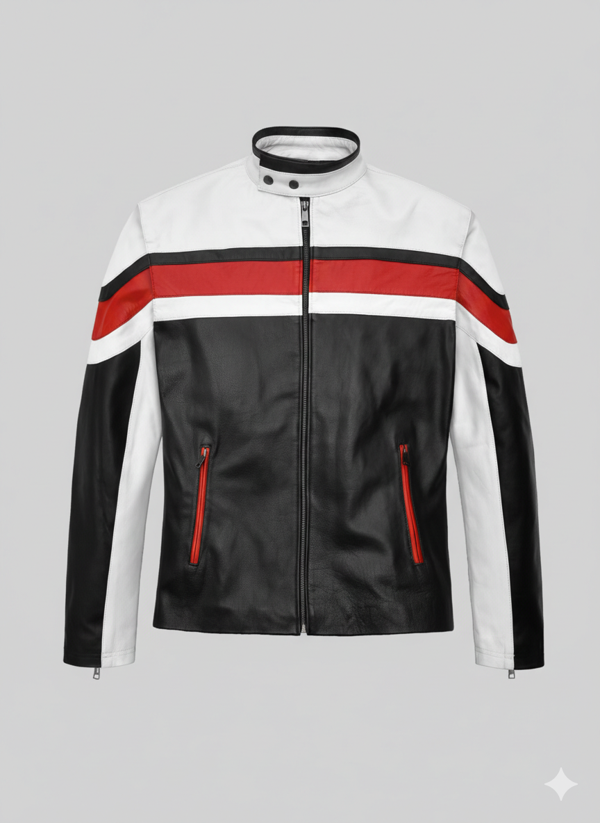 Men's Retro Leather Jacket with Red Stripes Chinkara Leathers