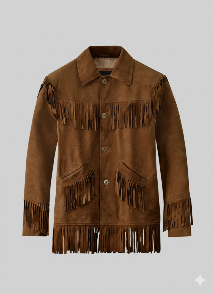 Midnight Cowboy Suede Fringe Jacket Men Brown Western