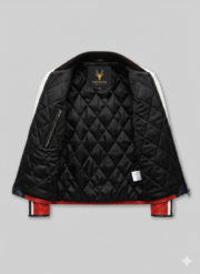 Retro Racing Leather Jacket Vintage Red White Blue Biker Style