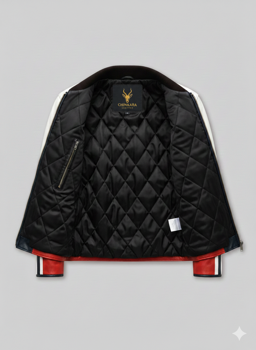 Retro Racing Leather Jacket Vintage Red White Blue Biker Style