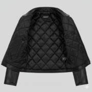 Women’s Black Leather Biker Jacket Matte Glossy Contrast