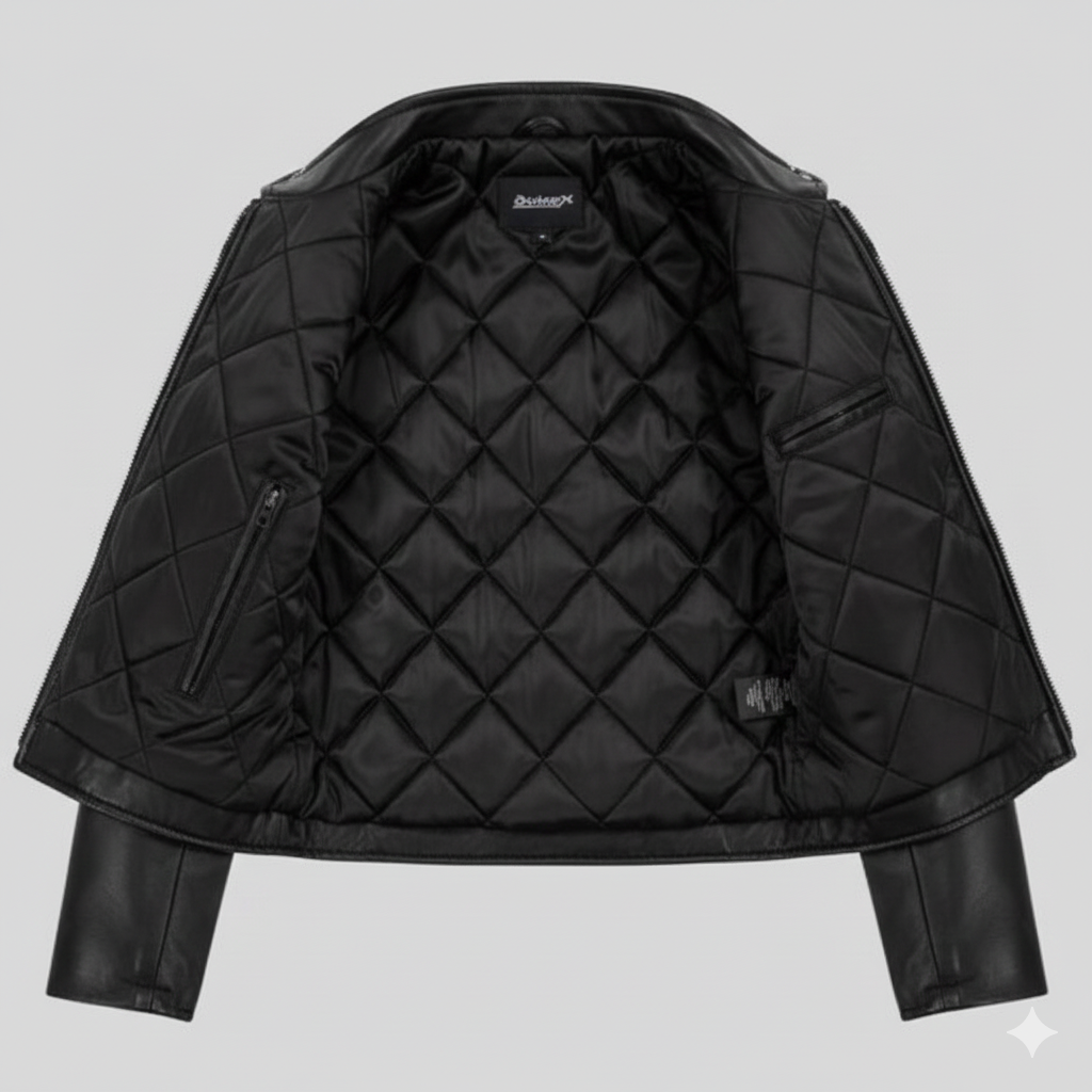 Women’s Black Leather Biker Jacket Matte Glossy Contrast