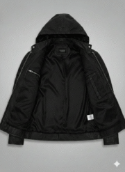 Ghost Protocol Leather Jacket Mens Slim Fit Black Hooded Biker